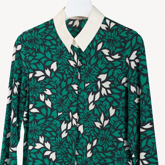 Dorothee Schumacher Green Botanical Print Silk Button Up Collar & Cuff Blouse - Picture 3 of 10